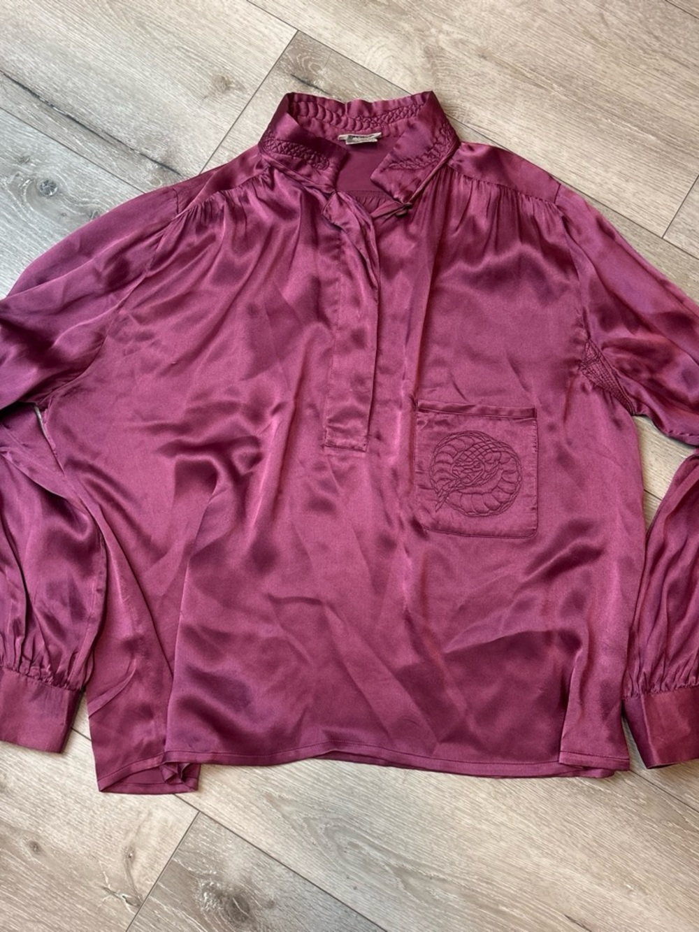 Silky Burgundy Long-Sleeve Blouse